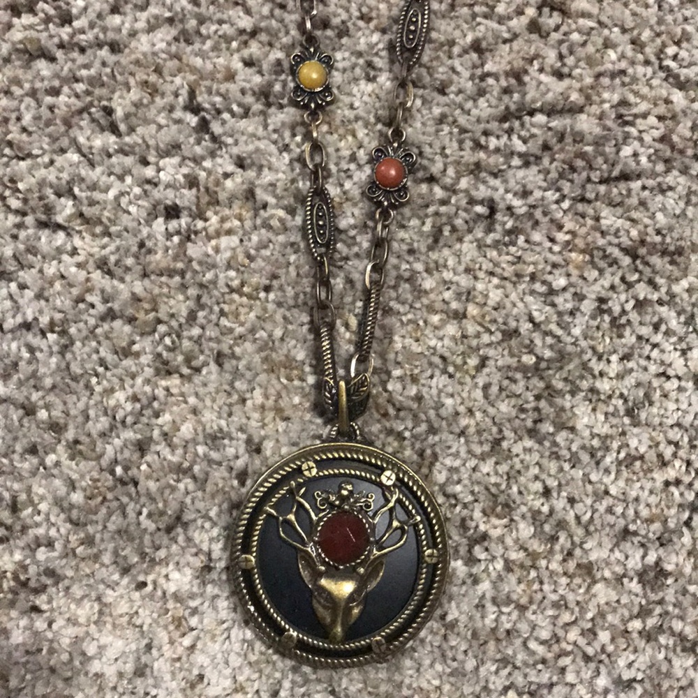 Lucky statement necklace with deer and stones